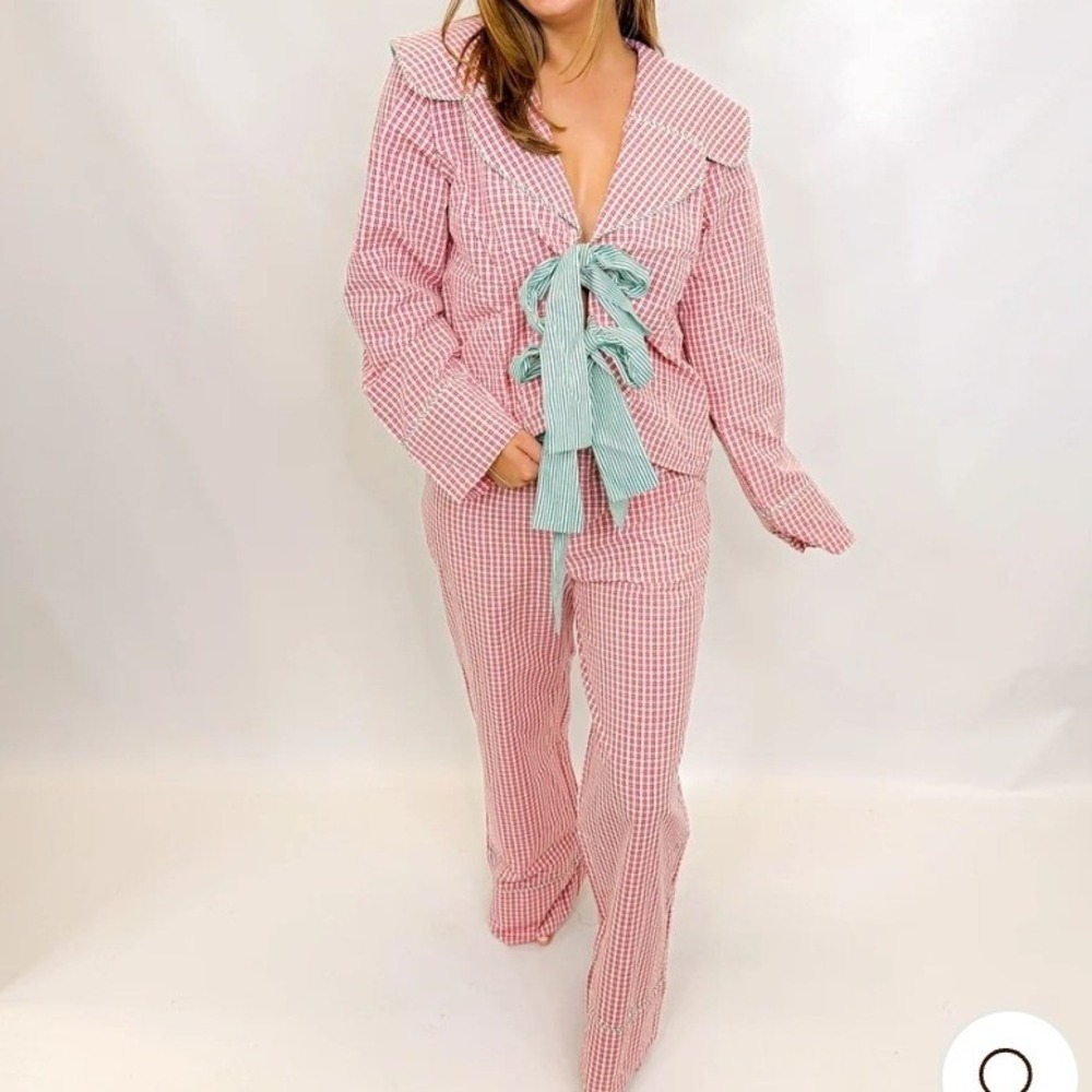 Dress Up Red Gingham Sailor Collar Pajama Set Barbiecore Small Holiday